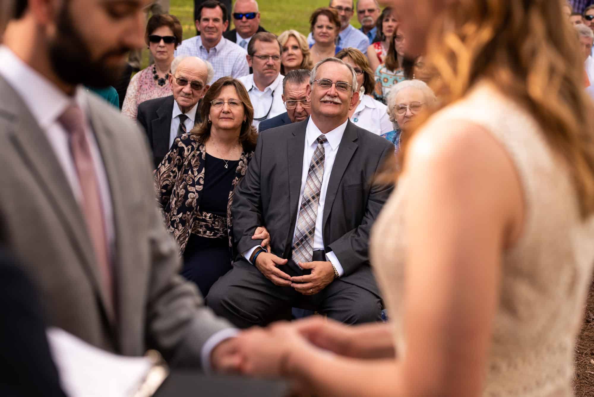 Wedding ceremony in Jacksonville with guests and couple exchanging vows.