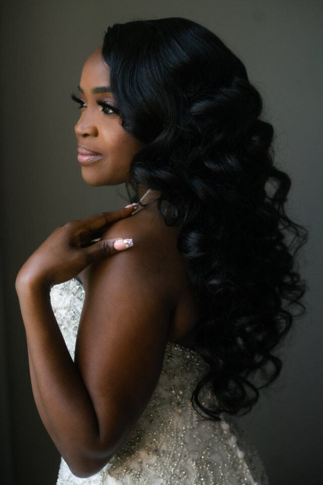 Bride wearing wedding dress